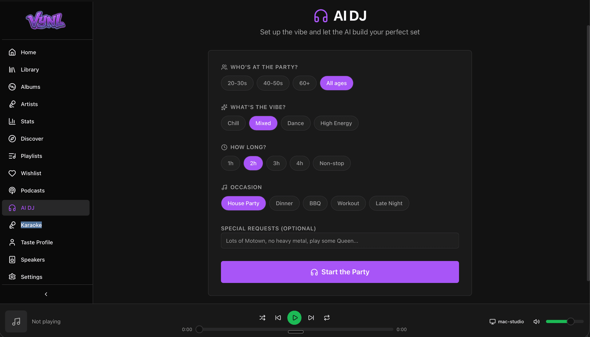 Vynl main interface